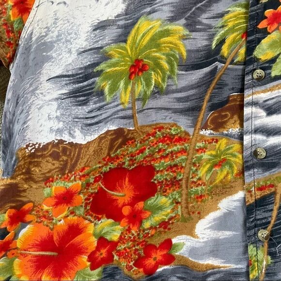 Jack Hollywood Rayon Hawiian Shirt Button Up Hibiscus Flower Palm Trees M - Picture 3 of 6
